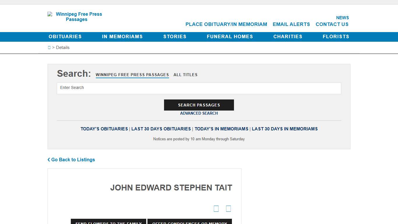 TAIT JOHN - Obituaries - Winnipeg Free Press Passages