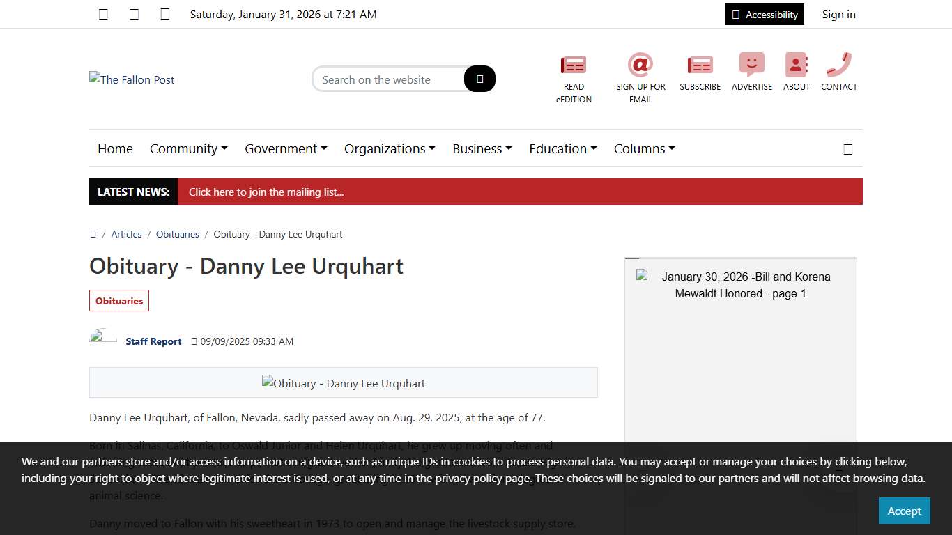 Obituary - Danny Lee Urquhart